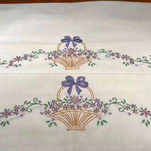 Set of standard size pillowcases hand embroidered Perfect condition never used